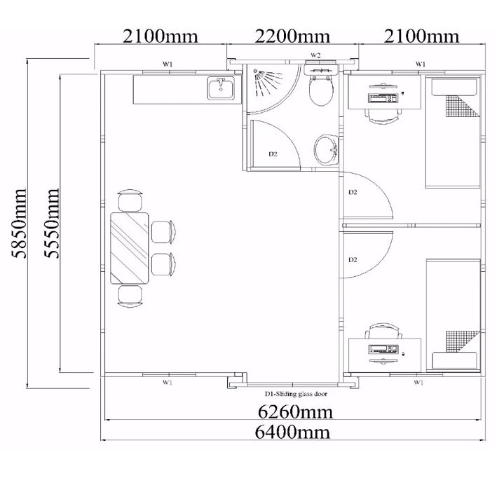 4-expandable container house layout-two bedroom