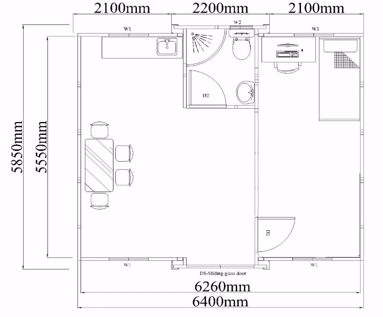 5-expandable container house layout-one bedroom